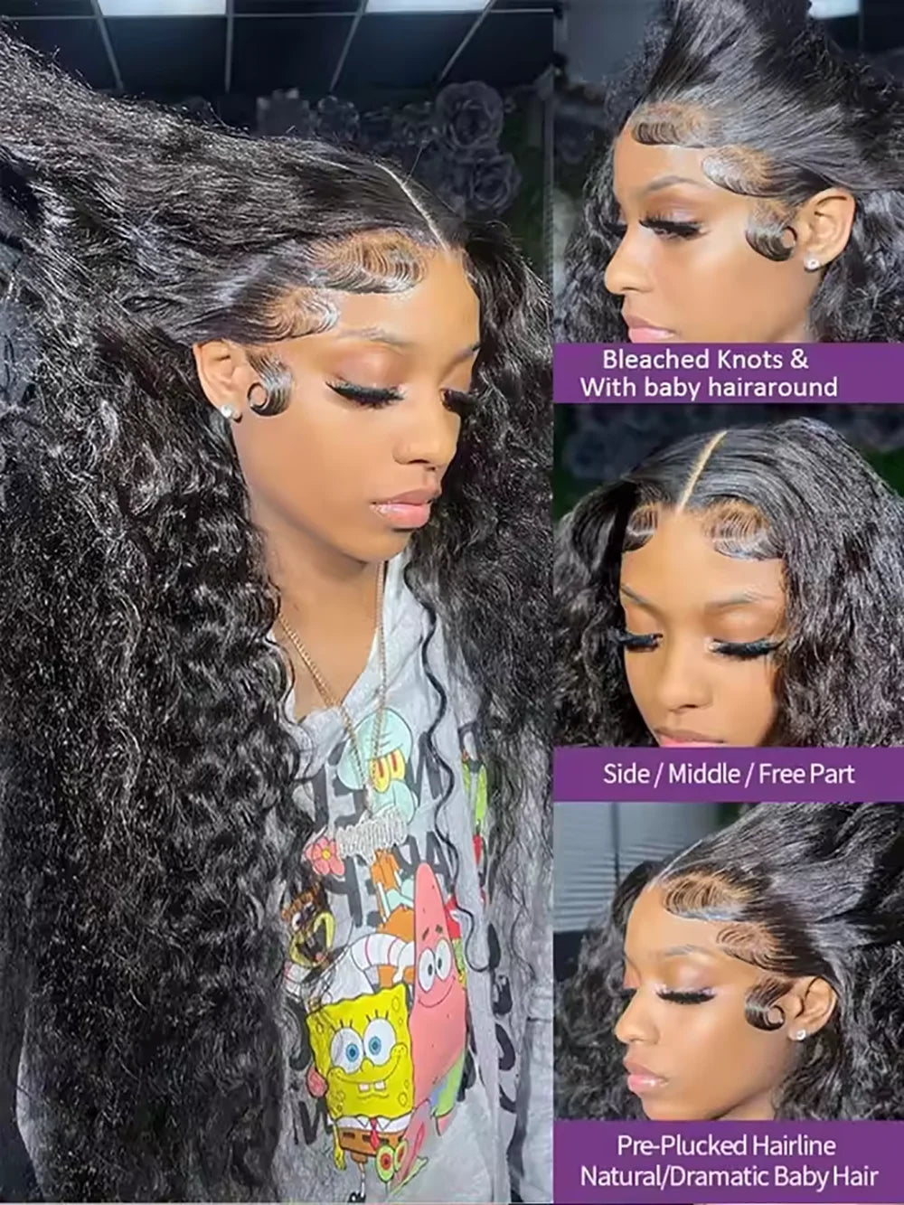 Deep Wave Frontal Wig Human Hair, 13x4 Curly Lace Front Transparent HD