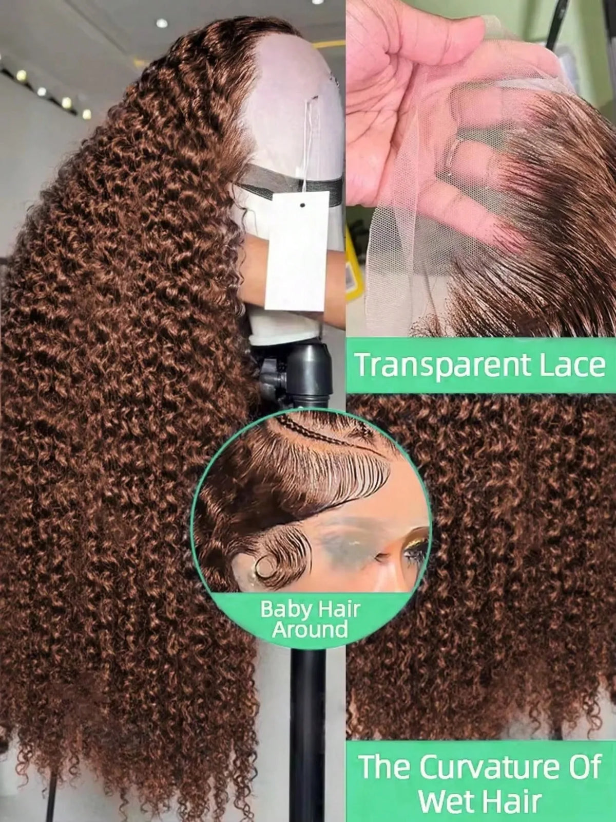 Chocolate Brown 250% Density Curly Lace Front Wig, 13x6 HD Transparent Human