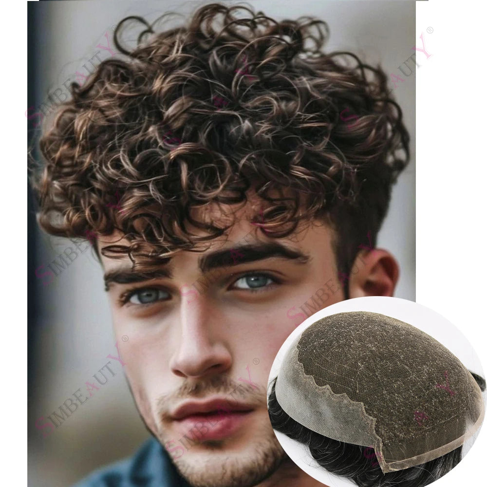 Men's 25mm Curly Ash Blonde Q6 Mesh Swiss Lace Front Toupee, 100%