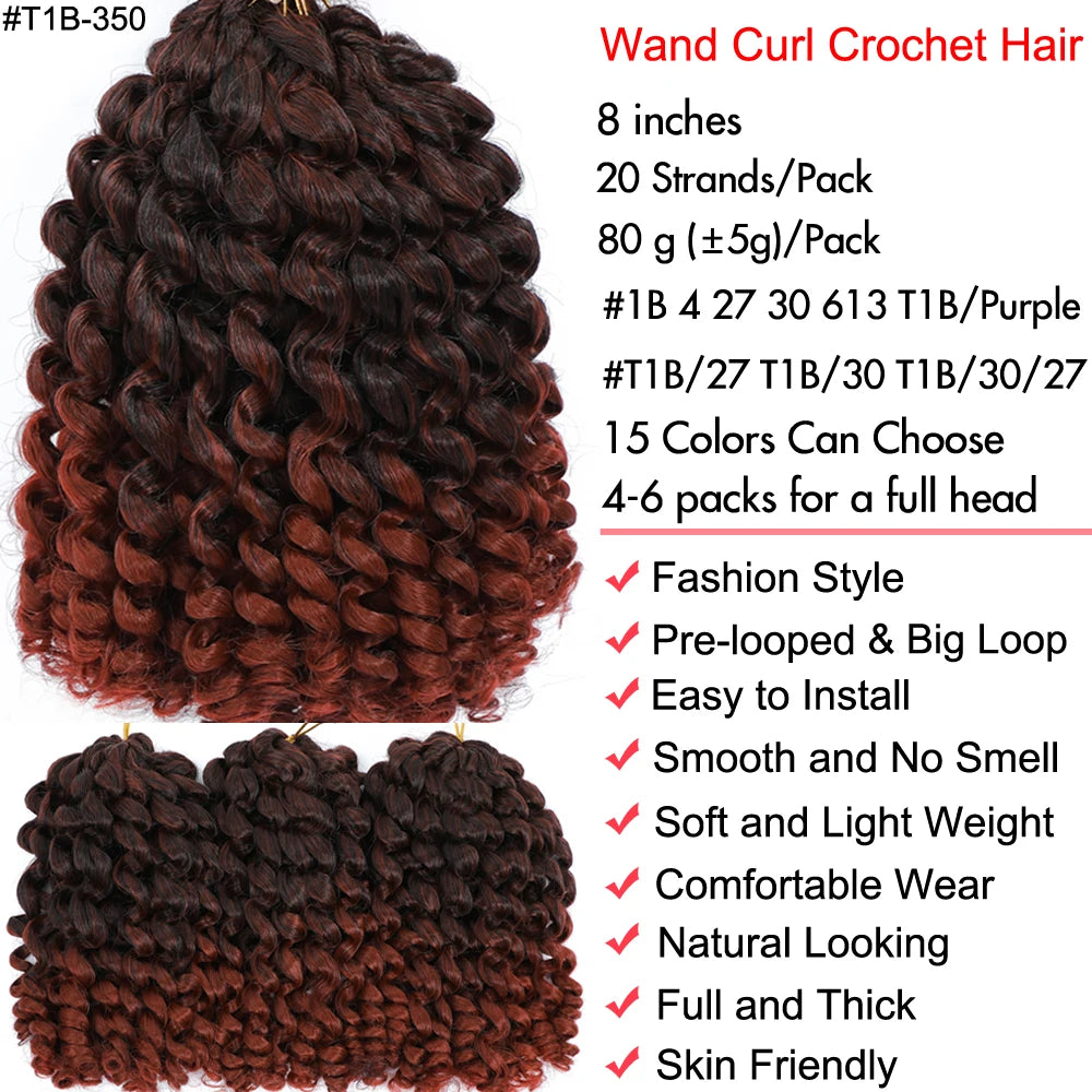 Jamaican Bounce Crochet Hair Jumpy Wand Curl Synthetic Braiding Extensions Ombre Brown