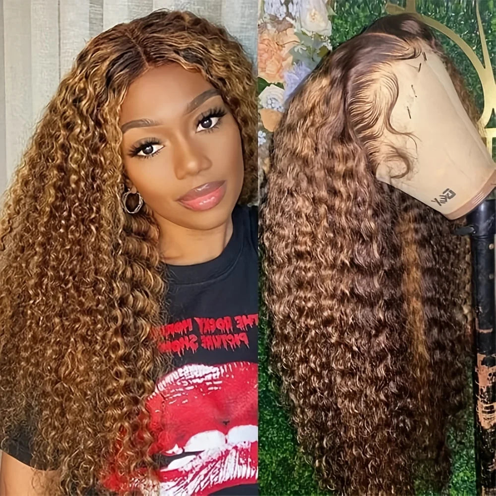 13x4 HD Lace Frontal Wig P427 Highlight Human Hair Water Wave Front