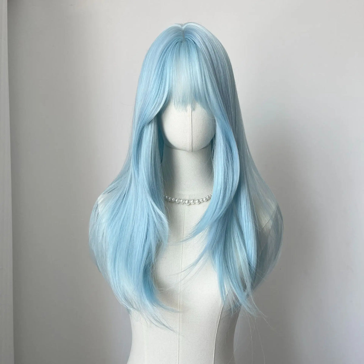 Lce Blue Wig Bangs 22inch Middle Straight Hair Lolita Nature Looking Headband