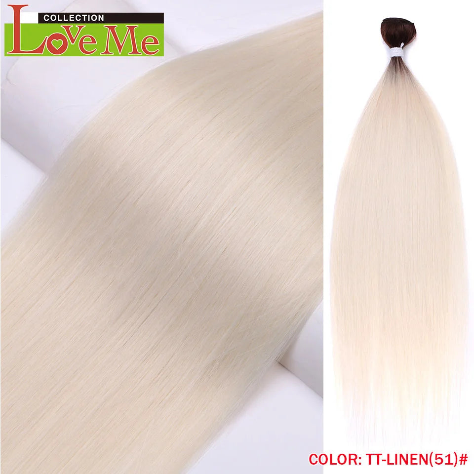 Yaki Straight Hair Extensions Salon Synthetic Bundles Temperature Fiber Ombre Blonde Fake
