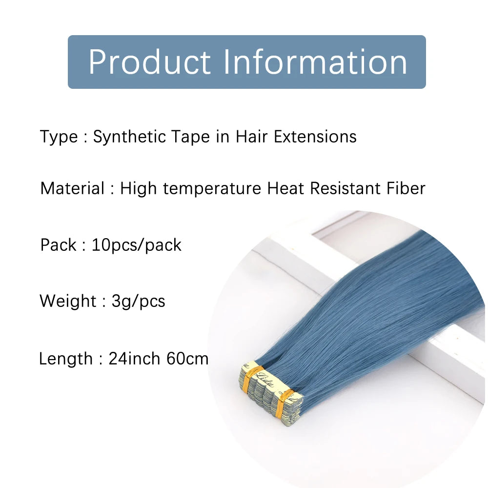Synthetic Tape in Hair Extensions Straight Mini Ins Invisible Adhesive Colored