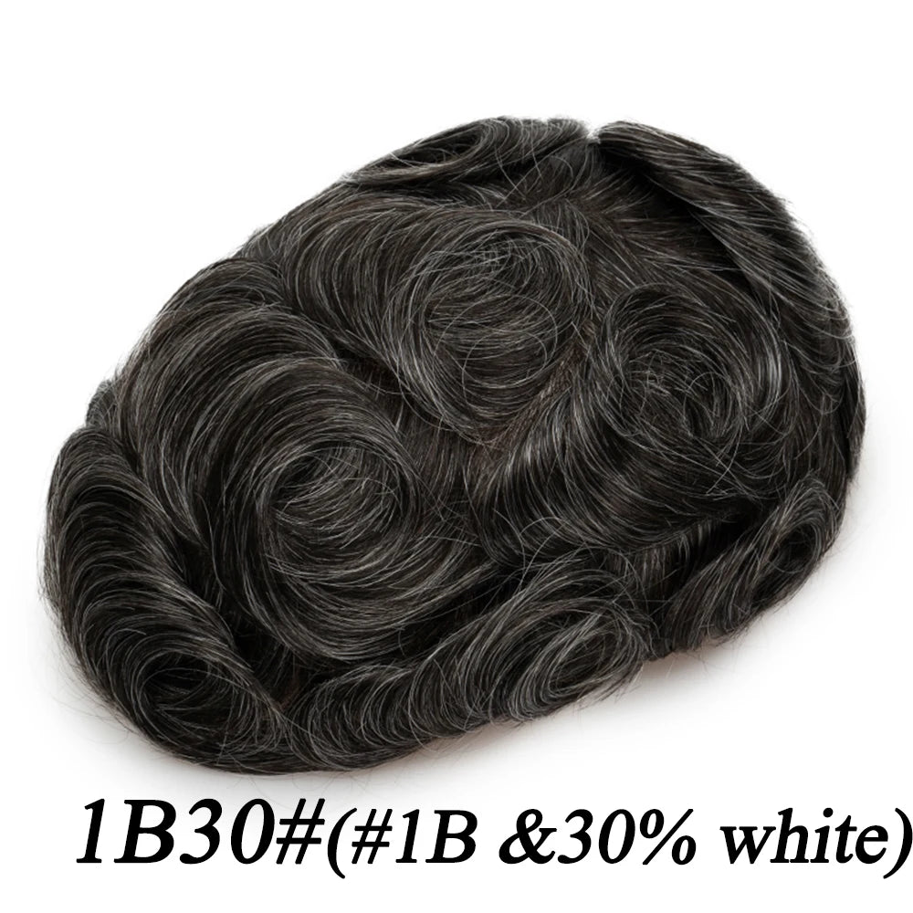 Lace Base Toupee Swiss Front PU Natural Hairline Wig Human Hair Prosthesis
