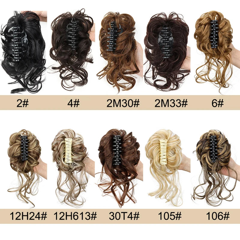 Synthetic Short Wavy Curly Messy Elegant Bun Hair Piece Claw Clip Tousled