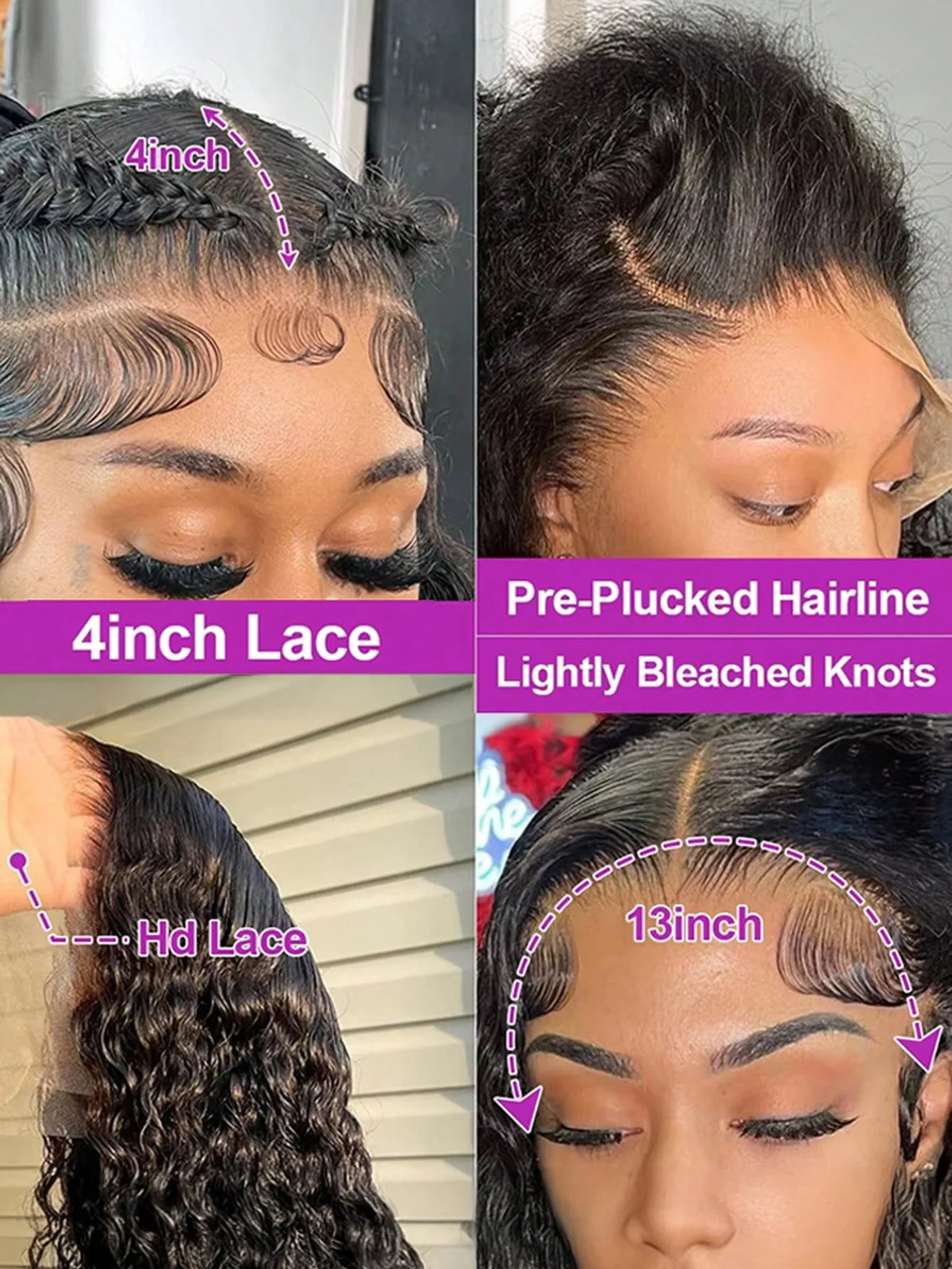 40 Inch Natural Black Water Deep Wave Human Hair Wigs, 13x4 13x6 HD Transparent Lace Frontal Wig 200 Density Pre Plucked Glueless Lace Front Wig