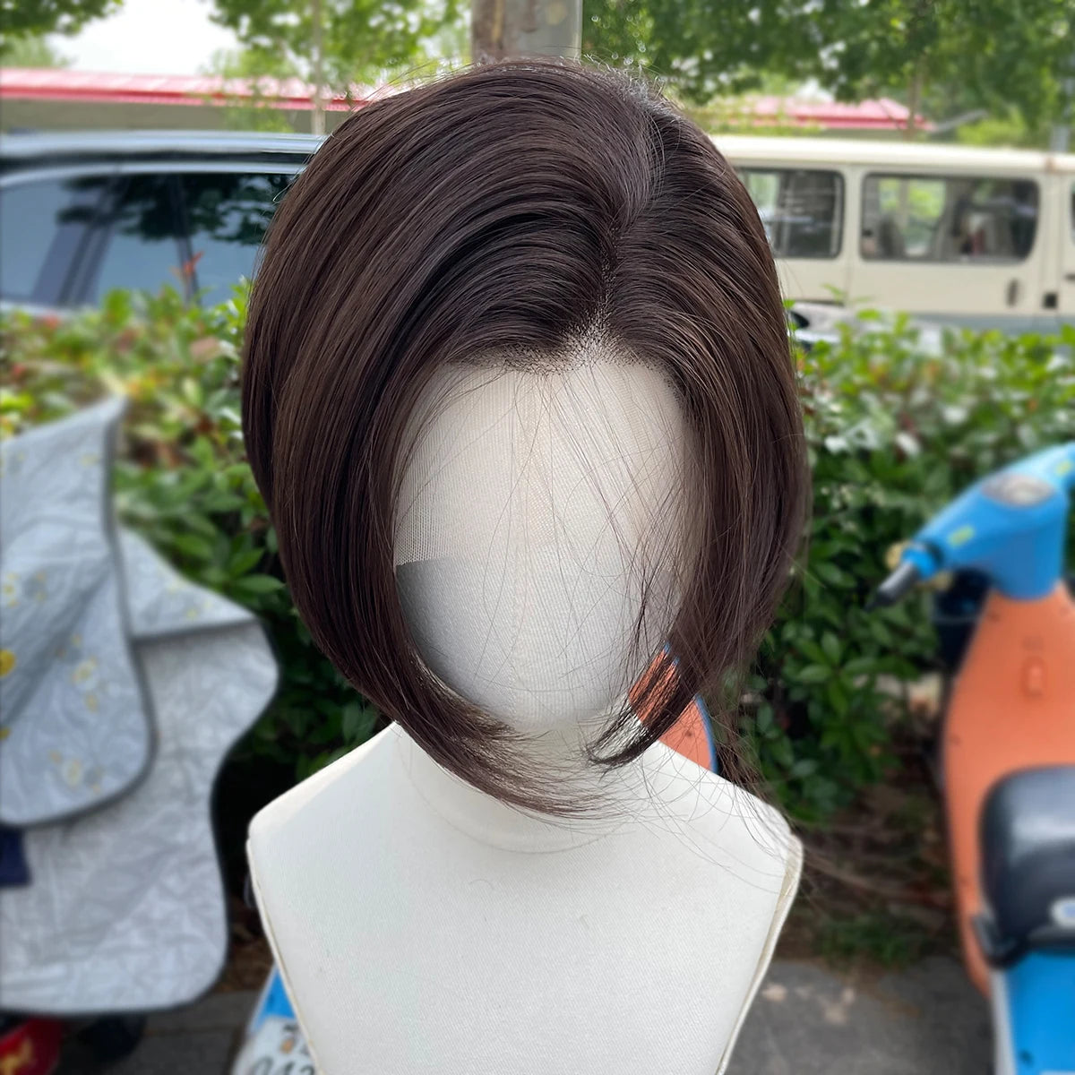 Natural Brown Short Bob Cut Synthetic Lace Front Wigs Cosplay Hairline Glueless