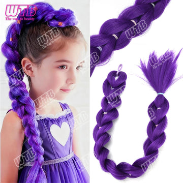 Purple Braids Ponytail Rubber Band Pre Braiding Hair Synthetic Extensions Halloween Costume
