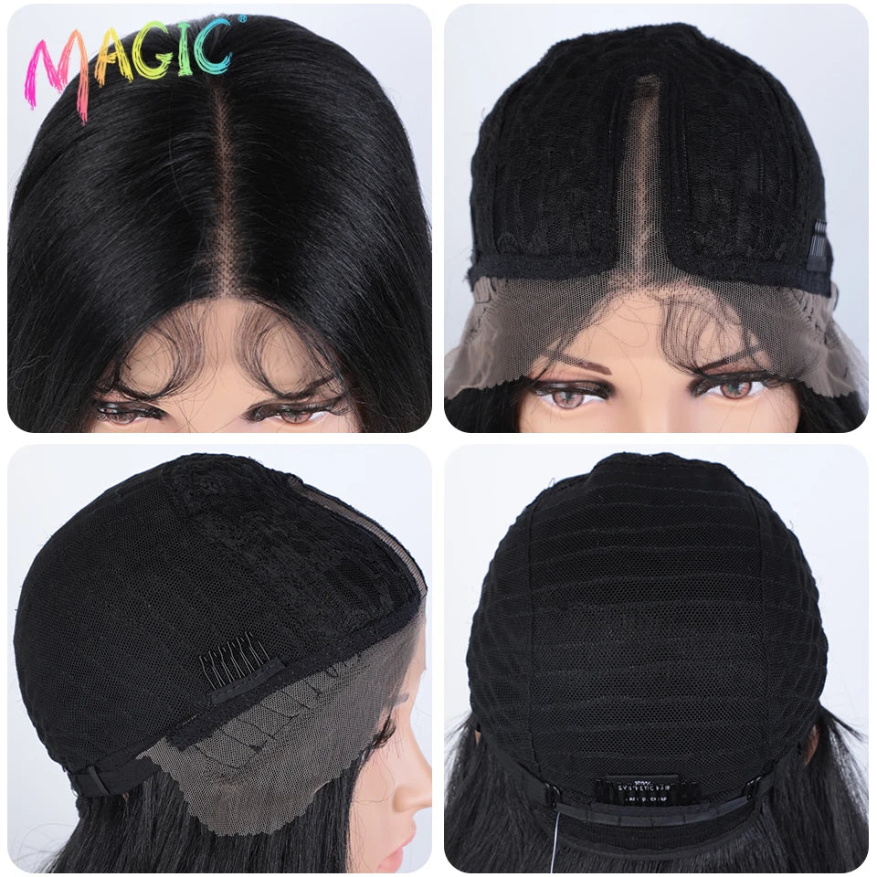 Magic Straight Synthetic Lace Front Wig Long Ombre Brown Red Blonde Hightlight