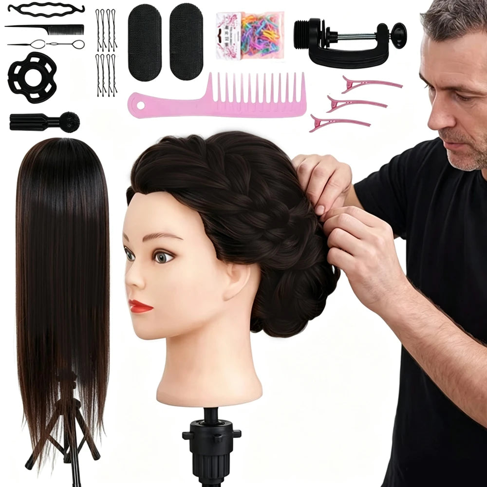 Mannequin Head Hair with Stand 26" Makeup Head | Cosmetology Manikin Doll Head for Hair Styling, Hairdressing Training Head