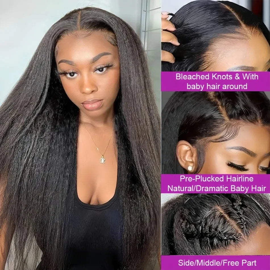 Kinky Straight HD Lace Frontal Wigs Brazilian Human Hair Density Black Full