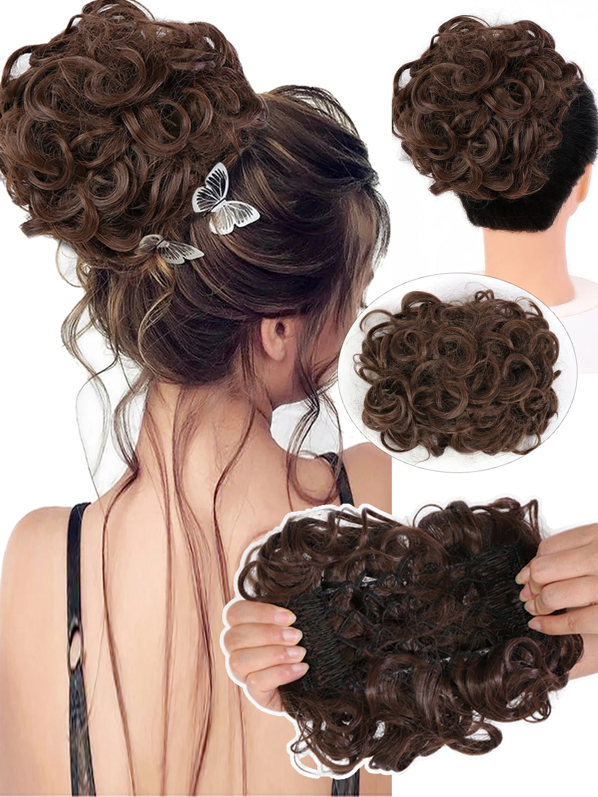 Synthetic Messy Wavy Chignon Black Blonde Hair Bun Hairpiece Extension Fake Comb