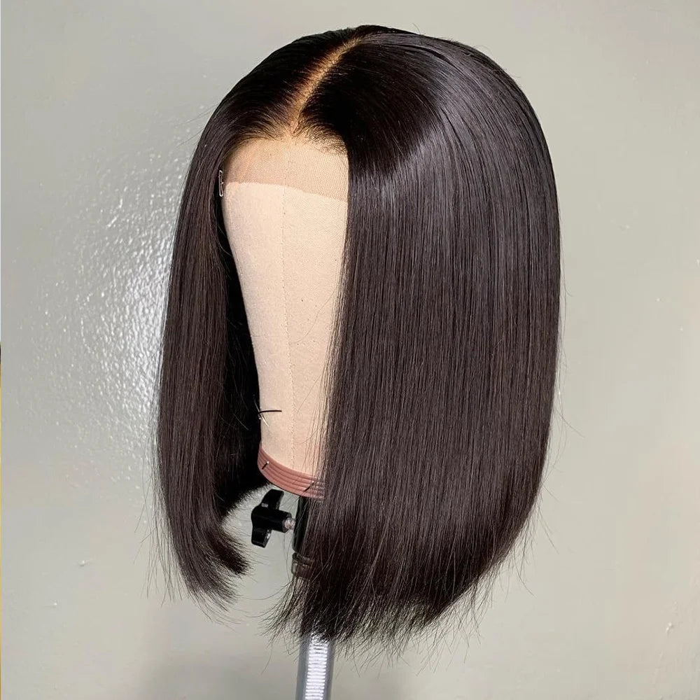 Indian Straight Bob Lace Closure Human Hair Wig, Blunt Cut