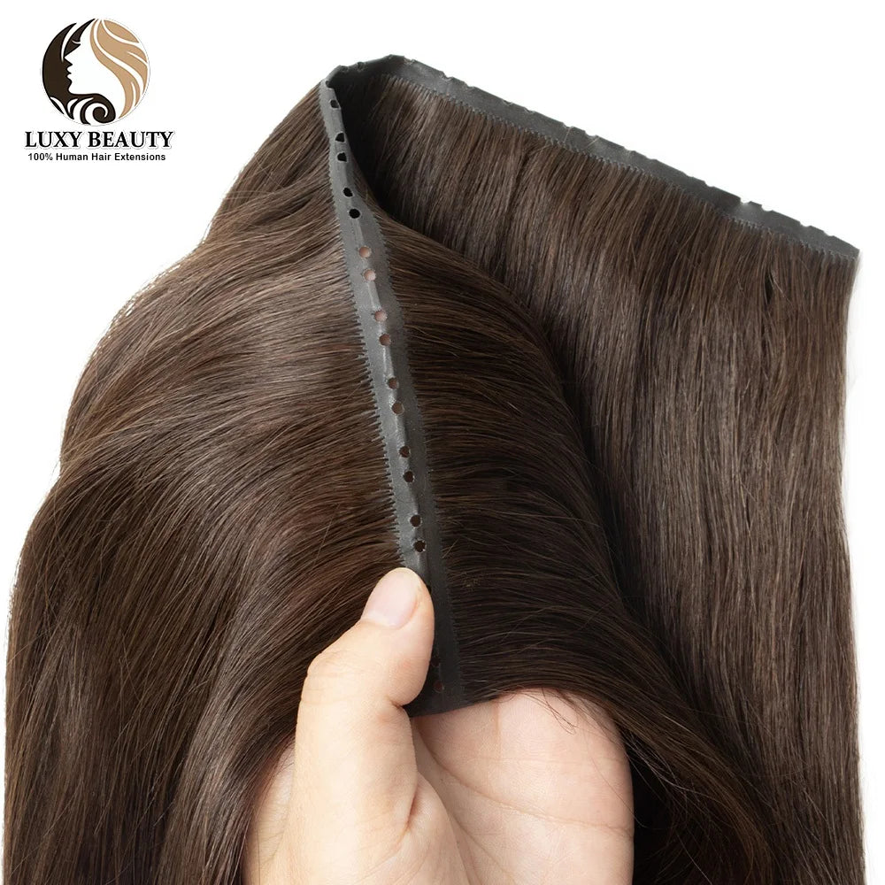 Blonde Invisible Skin Weft Inject Human Hair Extensions Straight Twin Tab Natural