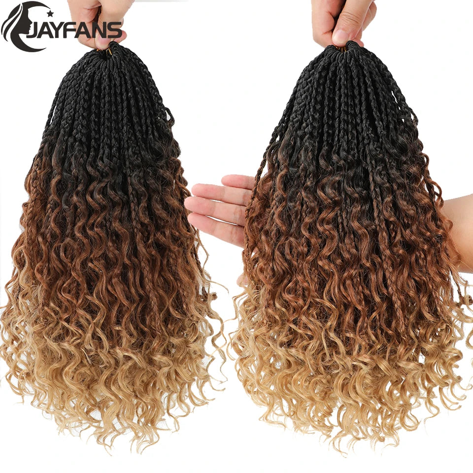 Boho Box Braids Crochet Synthetic Hair Goddess Curly Ends Bohomian