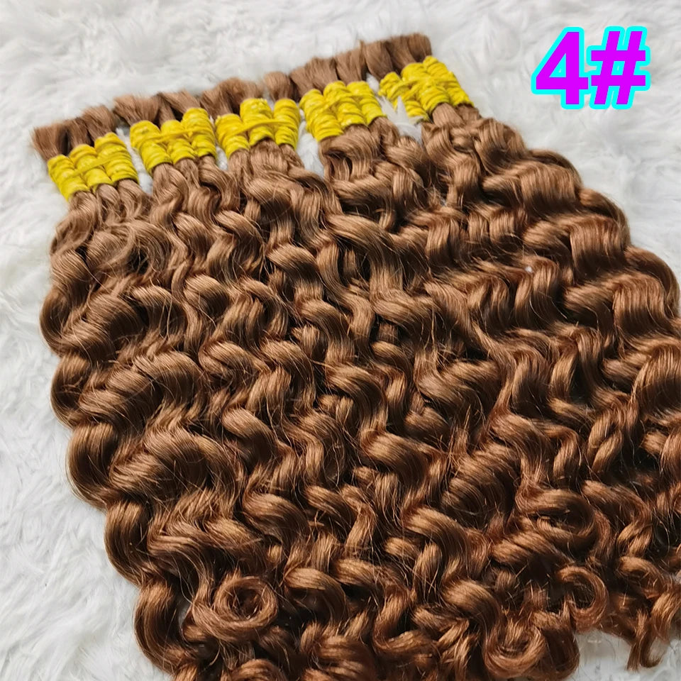 Human Hair Bulk Bundles Curly Water Wave Deep Remy Braiding No Weft