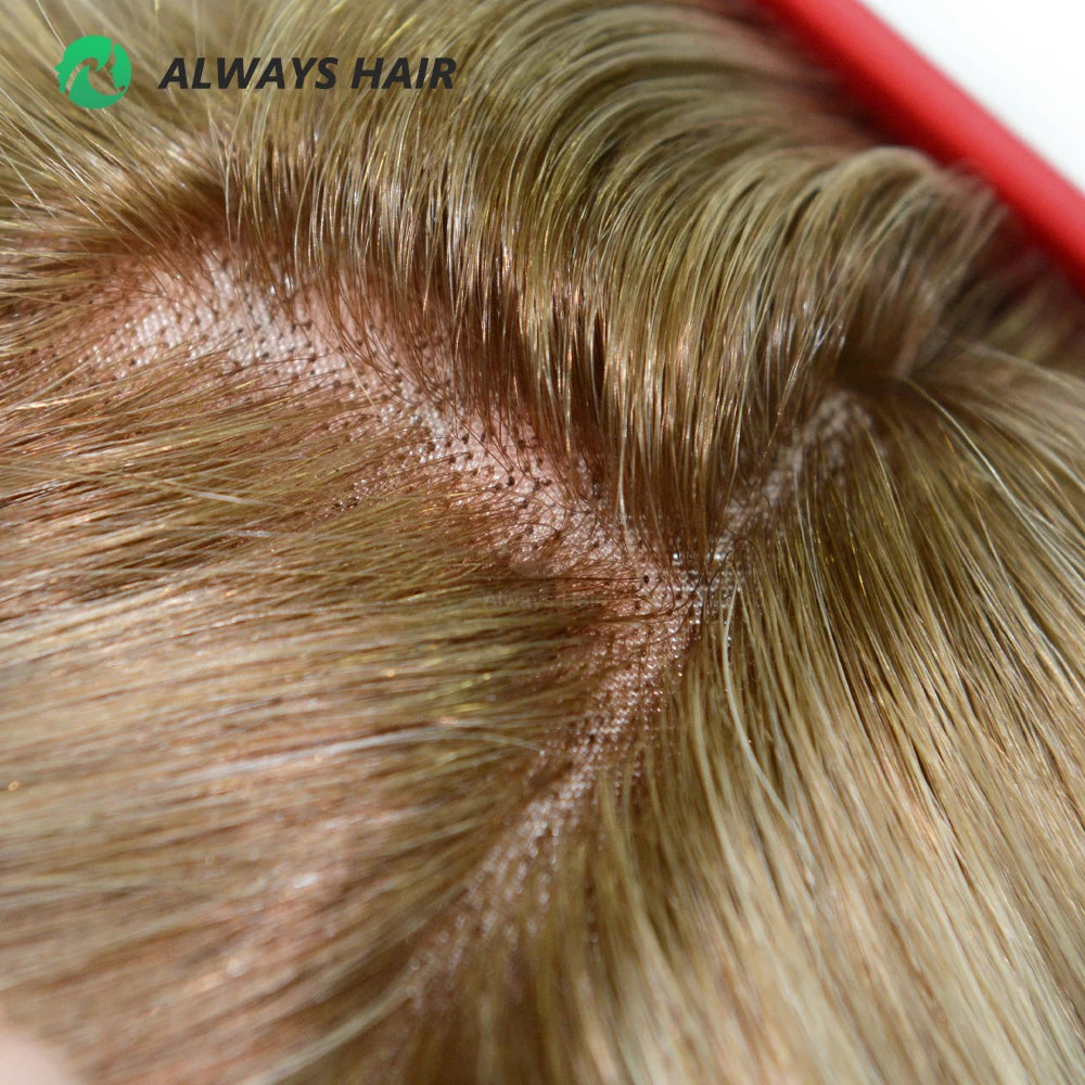 MT11-14.5" Natural 100% Human Hair Wig 1/2" Lace Front Chinese Cuticle Remy Hair Blond Wig