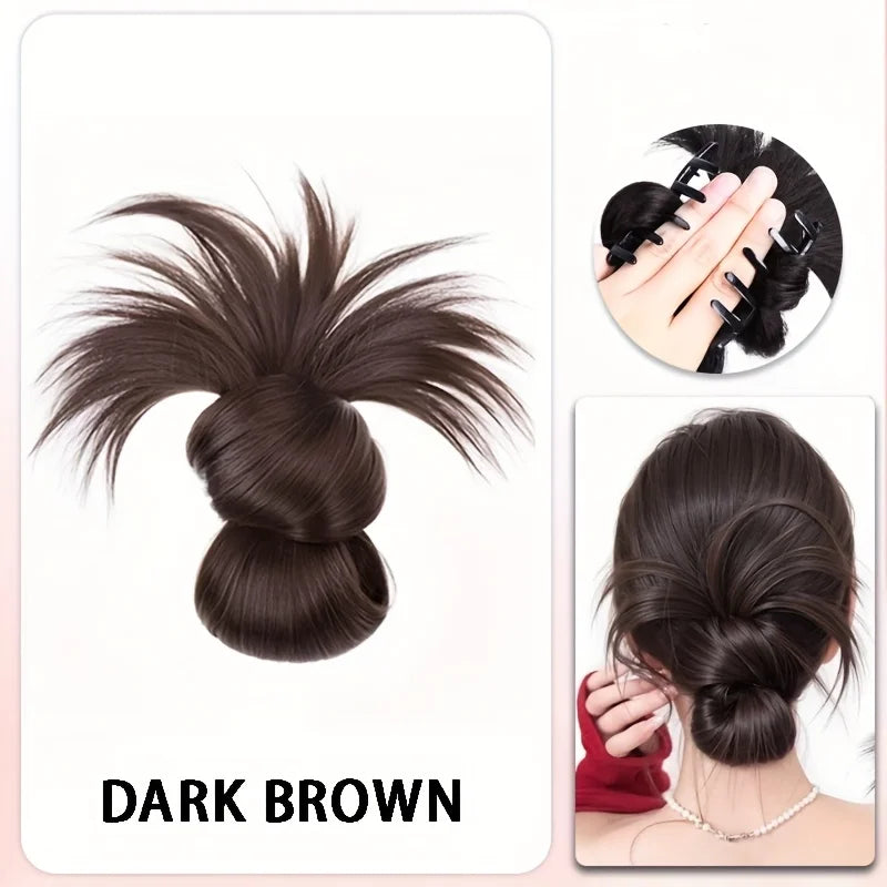 8Inch Elegant Synthetic Half-tie Hair Bun With Claw Clip Lazy Women's Chicken Feather Bun Wig Low Ponytail with Floral Accents
