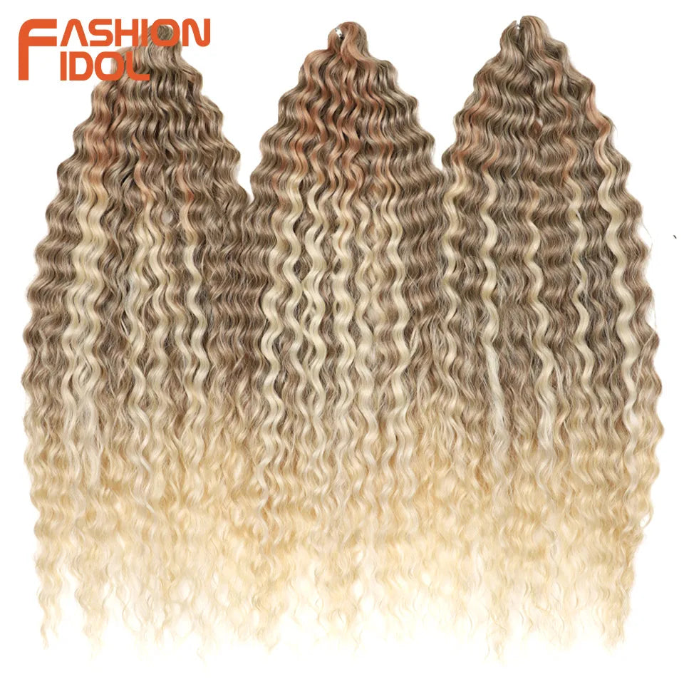 Synthetic Twist Crochet Curly Hair Water Wave Braid Ombre Blonde Brown Deep