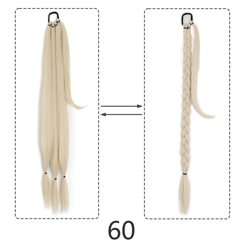 Synthetic Braided Ponytail Extensions Black Natural Hairpiece Long Pony Tail Hair Tie