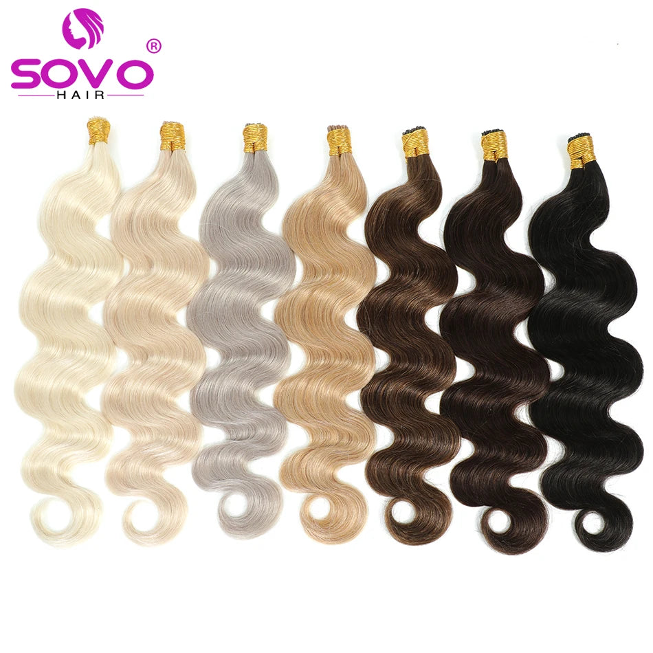 Pre Bonded Keratin Stick I-Tip Remy Human Hair Extension Hot Fusion Hair Piece Smooth Body Wave 0.8 G/Strand For Salon Supply