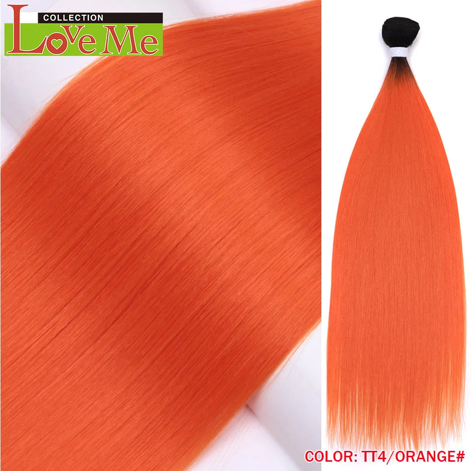 Yaki Straight Hair Extensions Salon Synthetic Bundles Temperature Fiber Ombre Blonde Fake