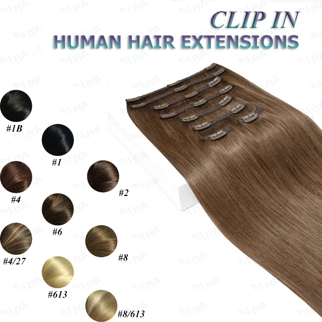 Clip in Hair Extensions Chestnut Brown Double Weft Thick 120G Silky Straight