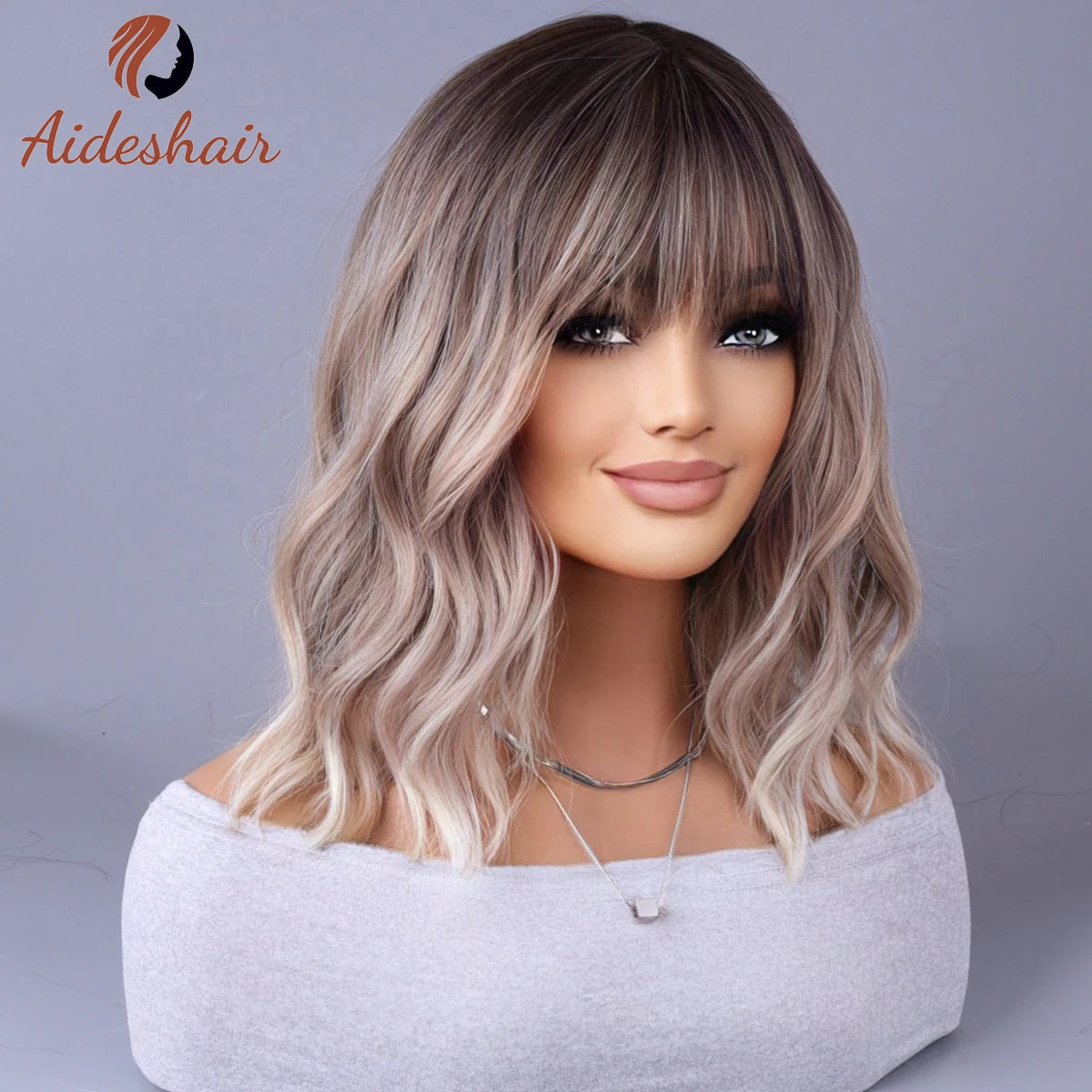 Synthetic Wig with Fringe - Light Grey, European and American Style