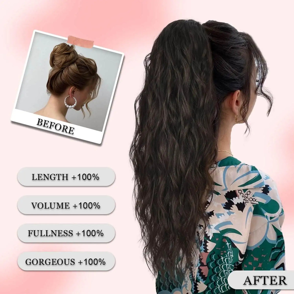 26inch Synthetic Long Curly Wavy Ponytail Extension Drawstring Ponytail Hair Extensions Hairpiece for Party
