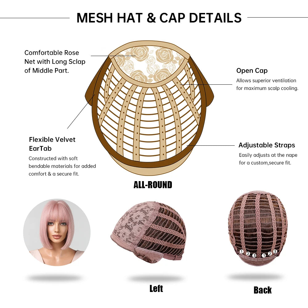 Pink BOBO Synthetic Wigs Short Natural Wave Hair Wig Party Daily High Density Heat Resistant