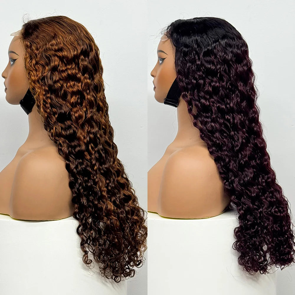 Water Wave Human Hair Lace Closure Wig, 4x4 Transparent Lace, 300% Density