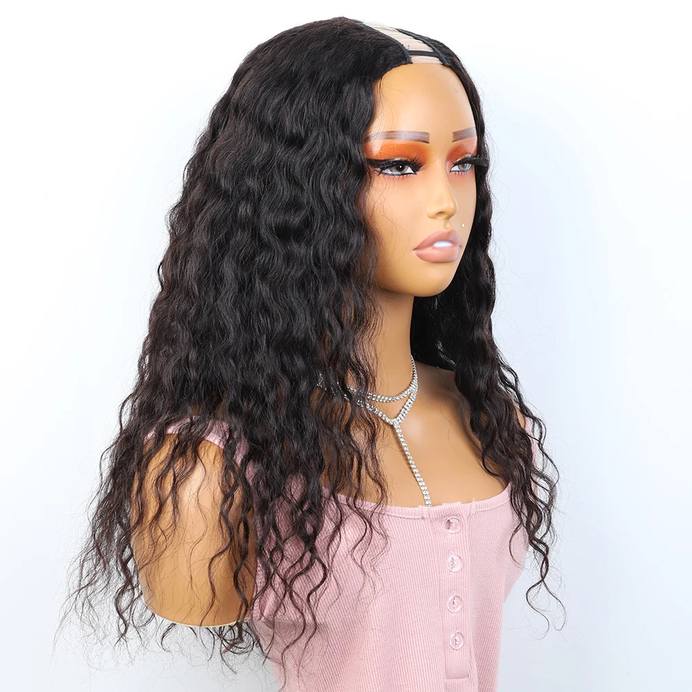 Loose Deep Curly U Part Human Hair Wigs Brazilian Remy Wet Wavy