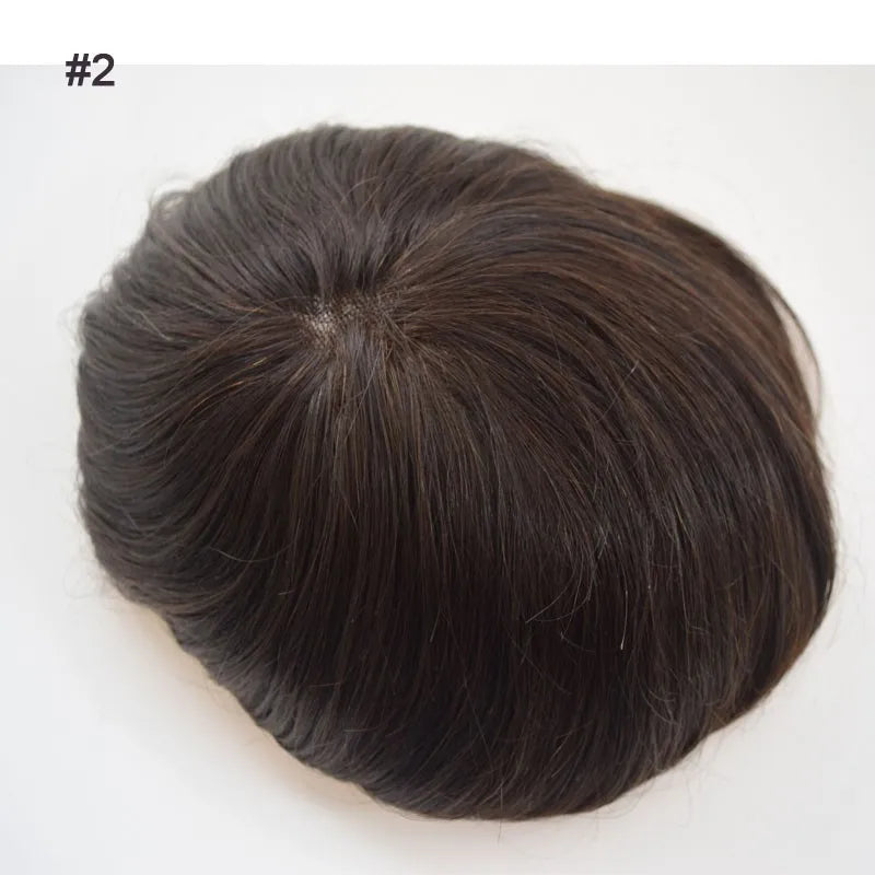 Durable Wig Human Hair Toupee Mono Lace Top Skin PU Base Hairpieces
