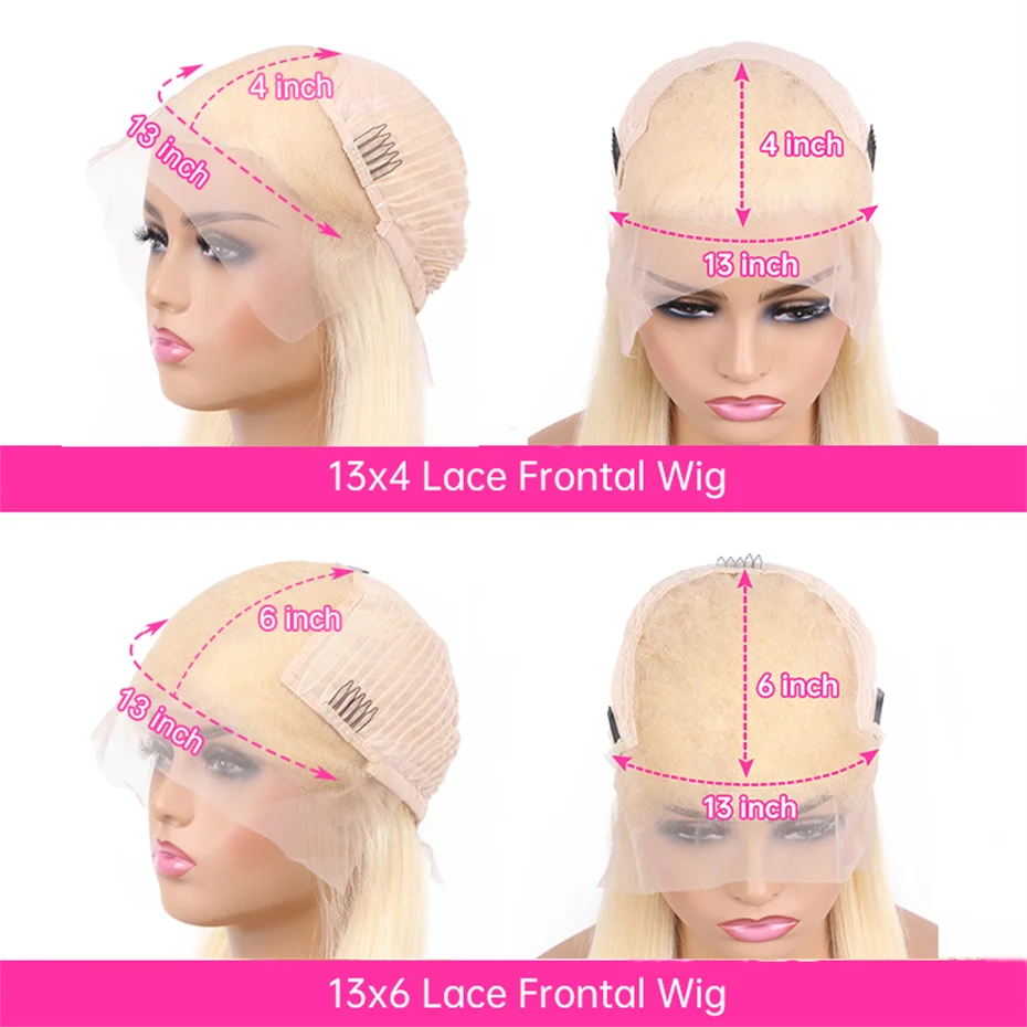 613 Honey Blonde Straight Human Hair Lace Frontal Wig, 13x6 13x4, Pre-Plucked, Brazilian