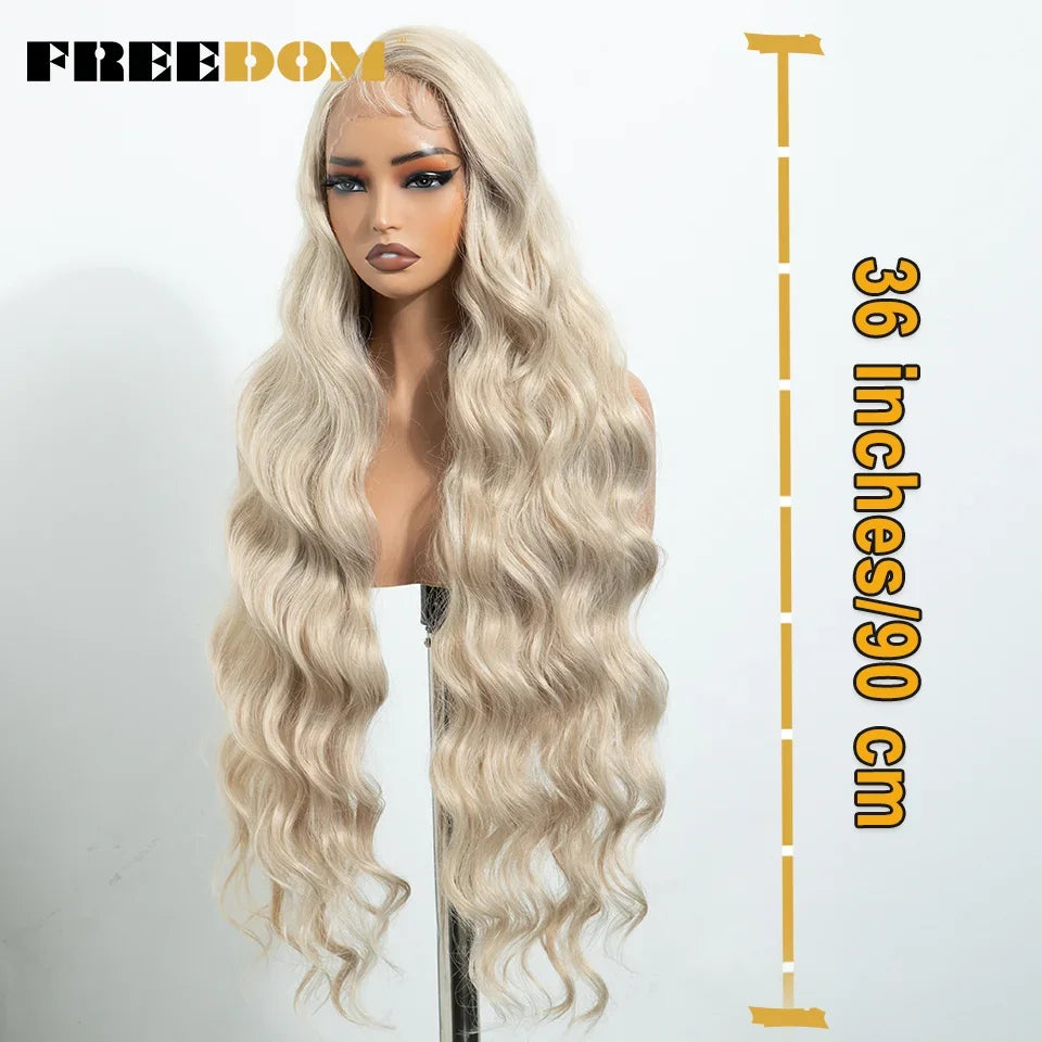 36" Long Wavy Synthetic Lace Front Wigs Ombre Brown Blonde Body Wave