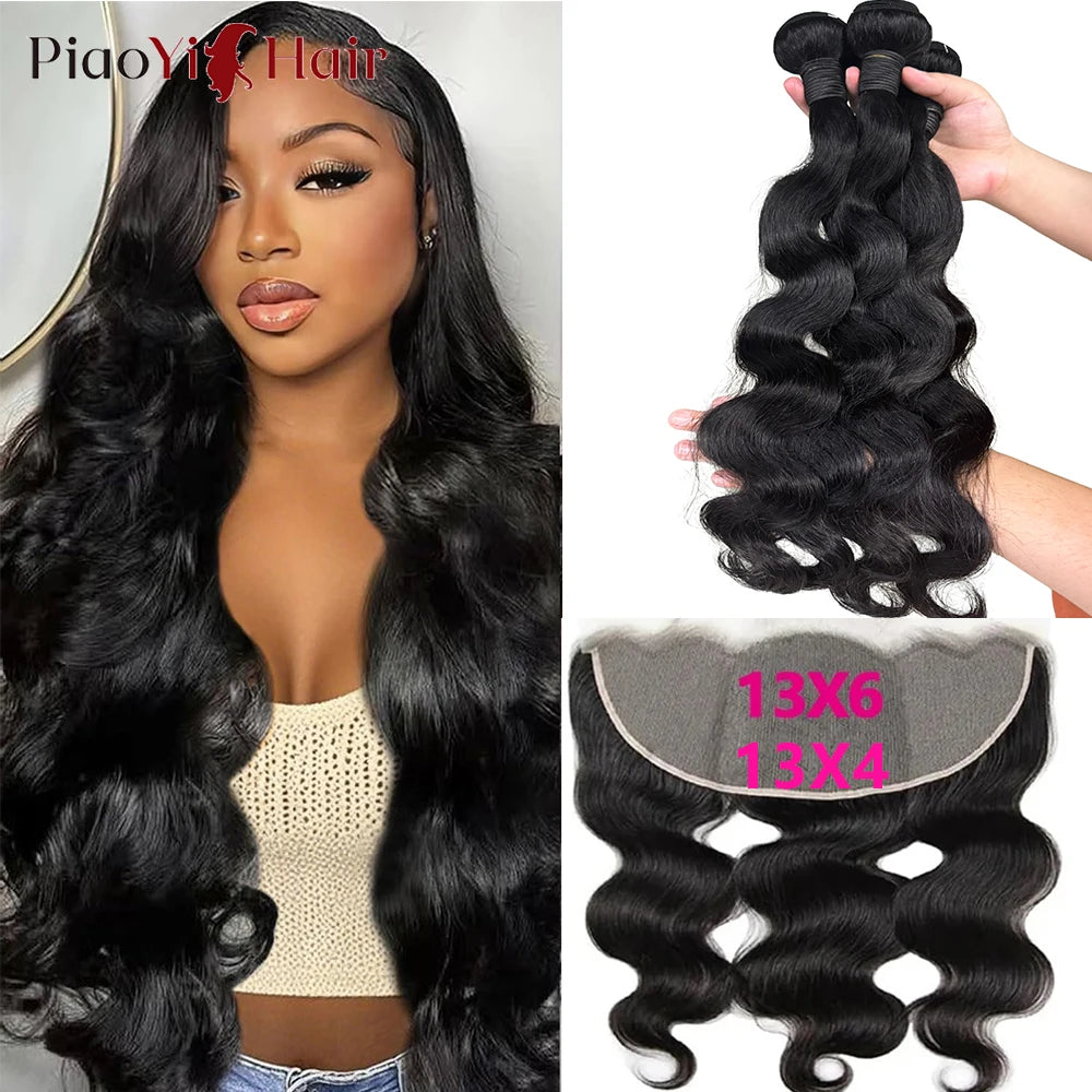 Body Wave Human Hair Bundles Closure Transparent, 13x4 13x6Lace Frontal 100% Raw