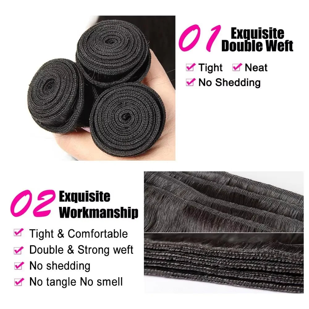 Raw Brazilian Body Wave Human Hair Bundles, 28-30 Inch, Virgin Remy, Sew-In Quick Weave