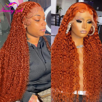 Ginger Water Wave Human Hair Wig, 13x4 Lace Front Brazilian Orange Color