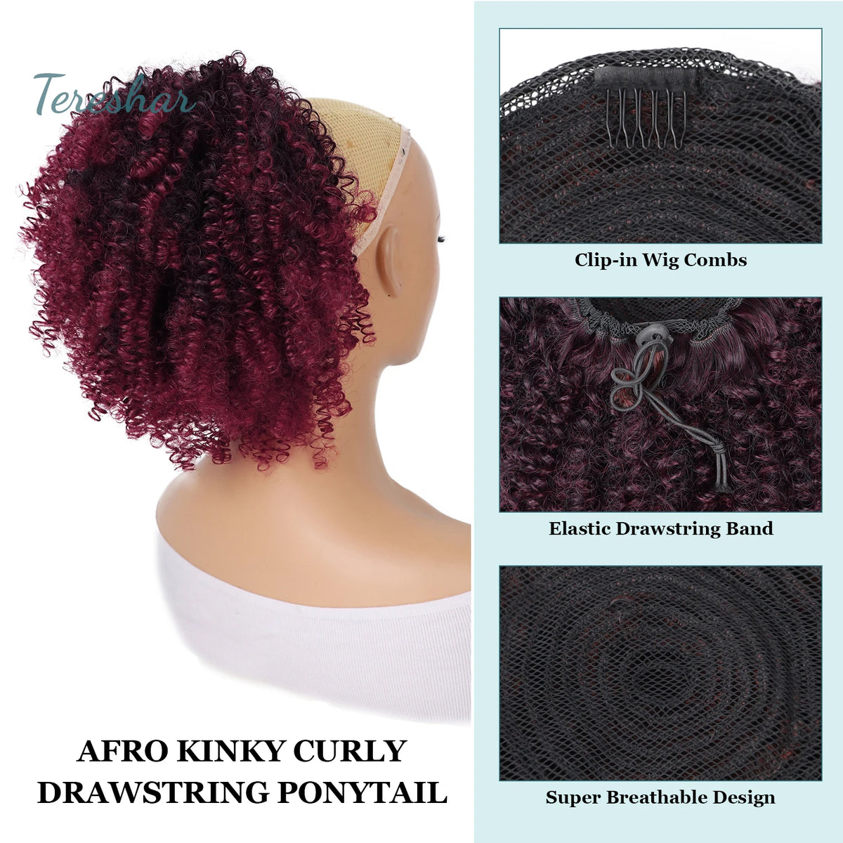 Synthetic Short Kinky Curly Ponytail Extension, Drawstring Curly Ponytail Afro Drawstring Ponytail