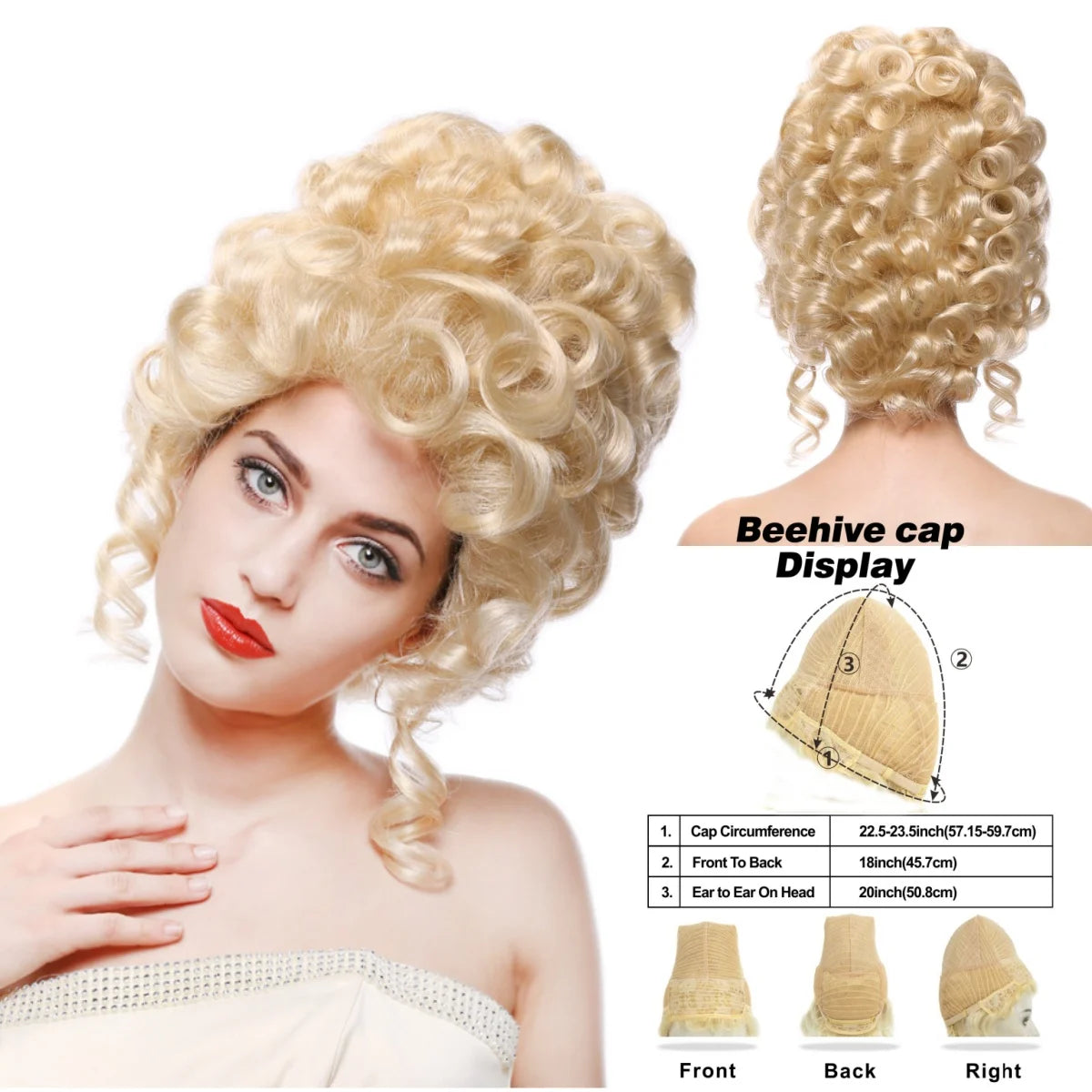 Victorian Rococo Costume Cosplay Wig, 18th Century Baroque Beehive Curly Synthetic Wig