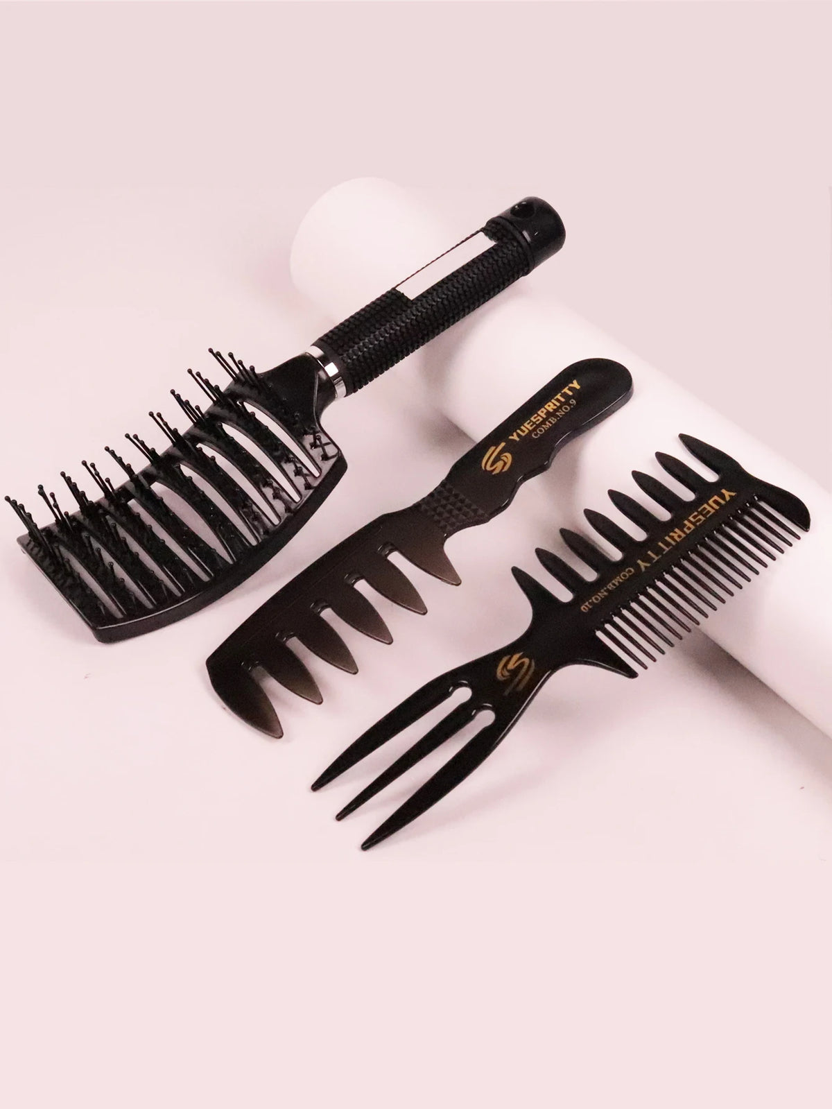 Professional Hair Salon Styling Comb Set, Hollow Design Massage Comb, Retro Wide Tooth Comb