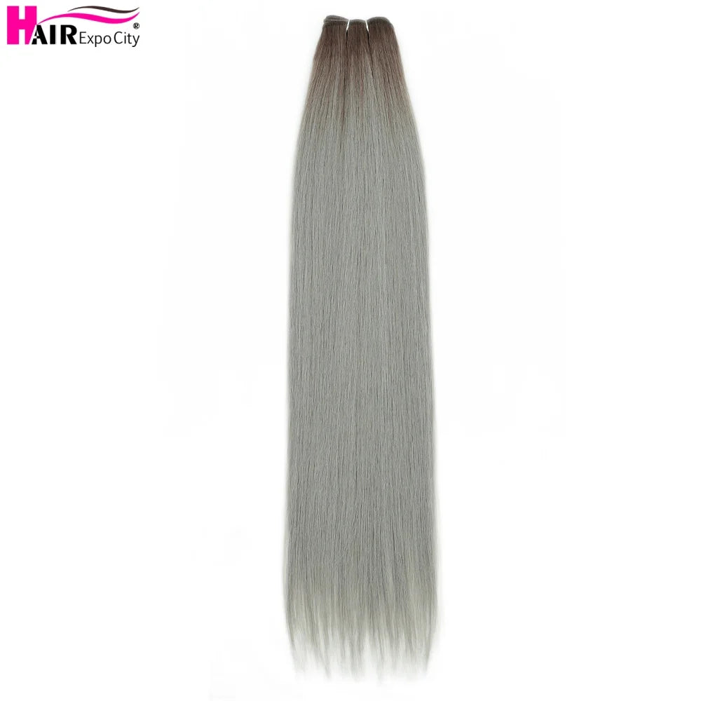 Bone Straight Synthetic Hair Bundles Ombre Blonde Weft Super Long Weave Extensions