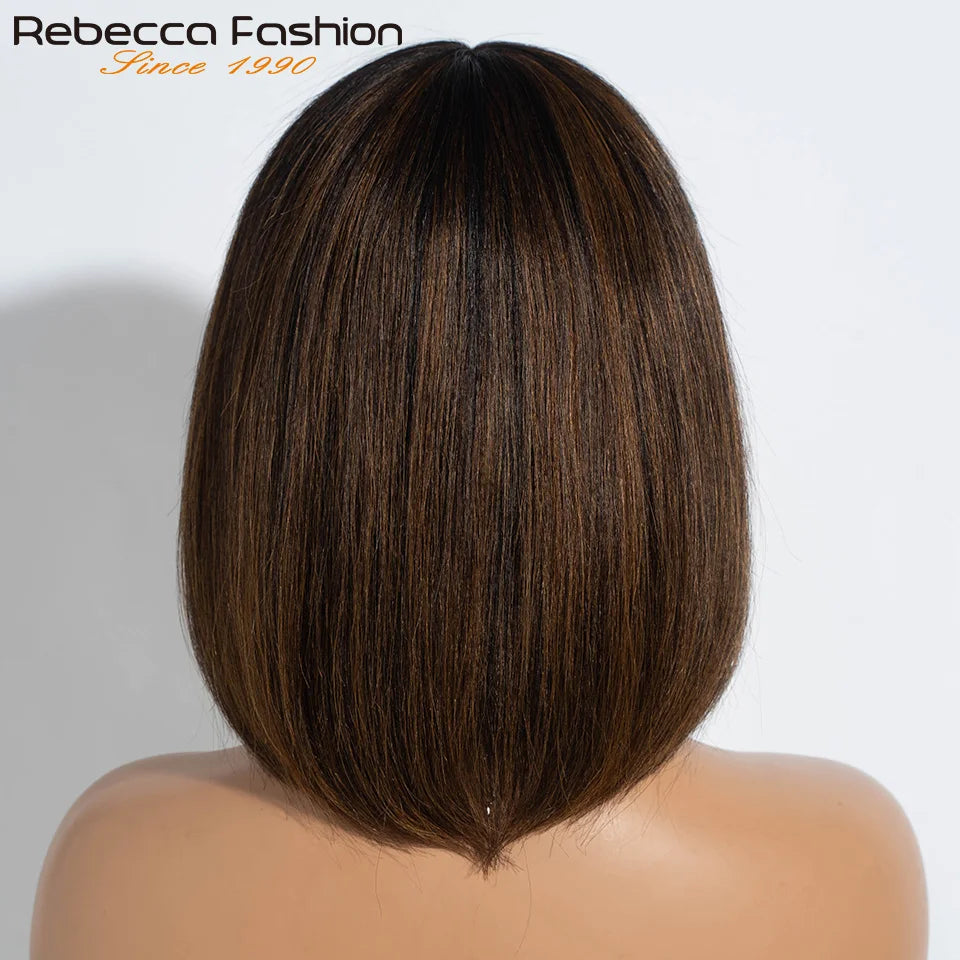 Straight Human Hair Bob Lace Wig with Bangs - Fringe Middle Part, Realistic Scalp, Brazilian
