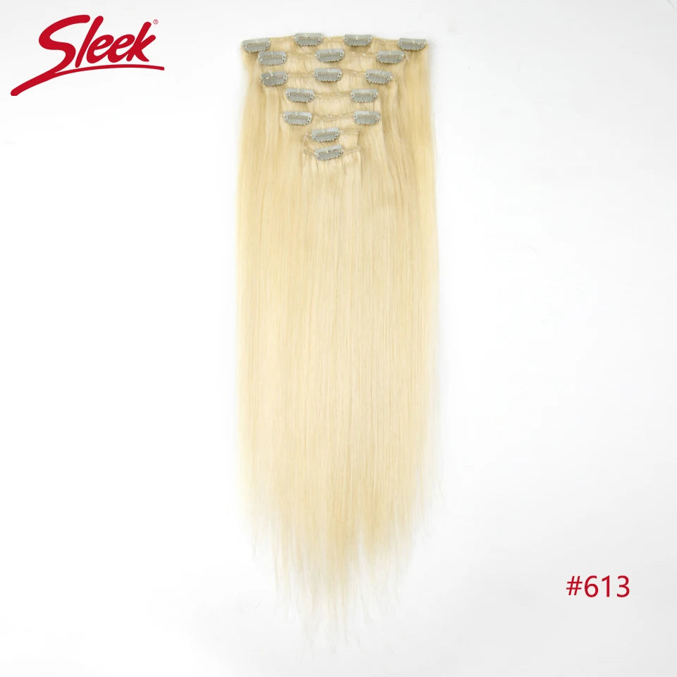 Sleek Straight Clip in Hair Extensions Human Hair Natural Blonde 613 Color 7pcs/Pack Clip in Extensions Salon-Grade Quality