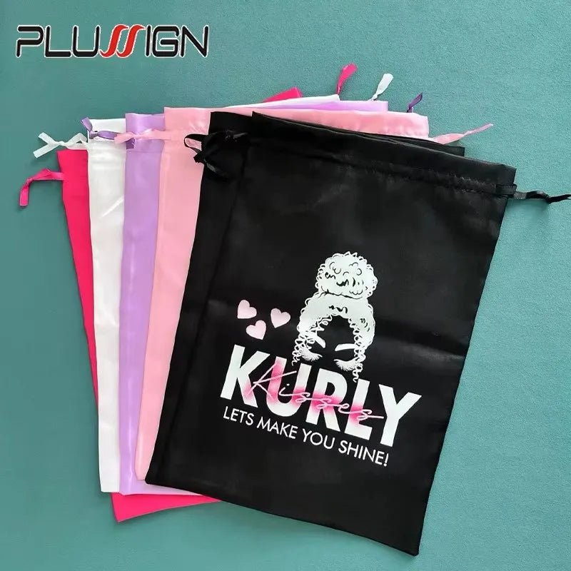 Add Logo Wig Bag 10Pcs Dustproof Drawstring Satin Bag For Bundles,Wigs,Hair Extensions,Tools,Business Gift Wig Storage Bag