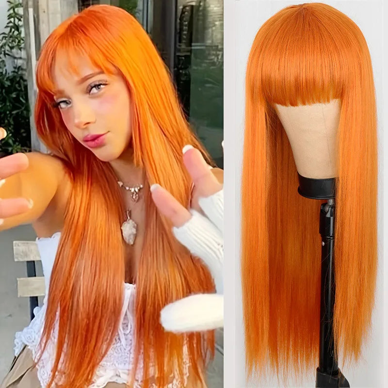 White Straight Synthetic Wig for Halloween Cosplay and Daily Wear, Heat Resistant