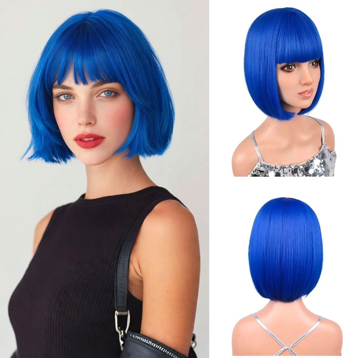 Red Bob Hairstyle Synthetic Wig Party Halloween Cosplay Hot-pressed Hairpiece