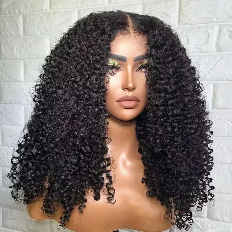 Deep Curly Black Color Short Bob Blunt Cut, 13x4 Lace Frontal Synthetic