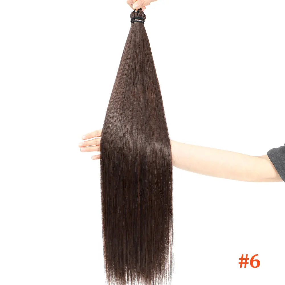 300G Straight Pony Hair Bundles Crochet Braids Synthetic Braiding Ombre Brown Soft